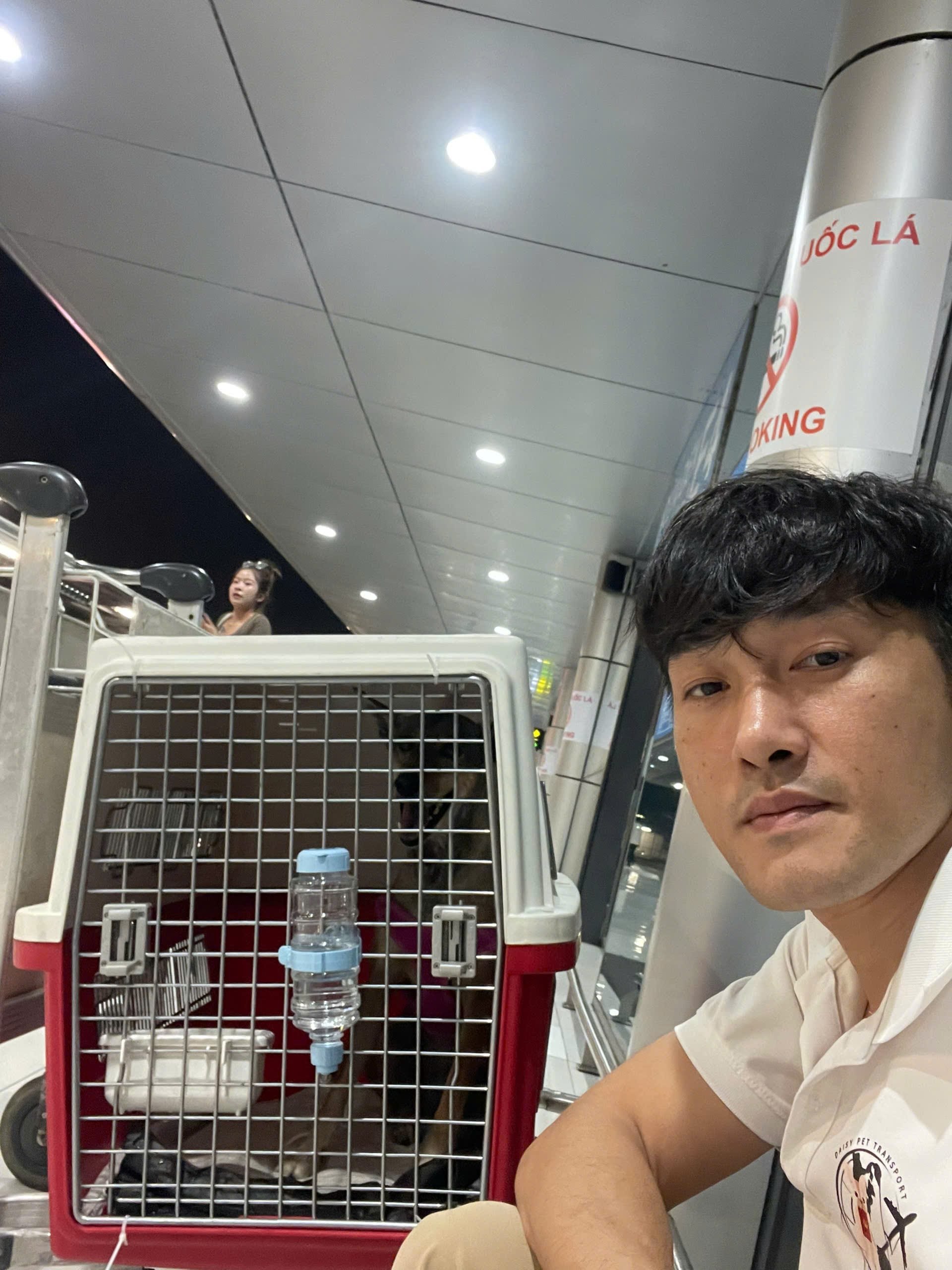 Daisy Pet staff checking a pet crate before cargo check-in for a flight from Vietnam to the UK