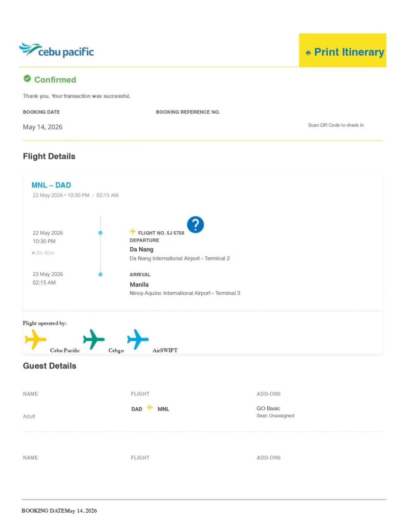 Daisy Pet Flight Ticket Vietnam To Philippines