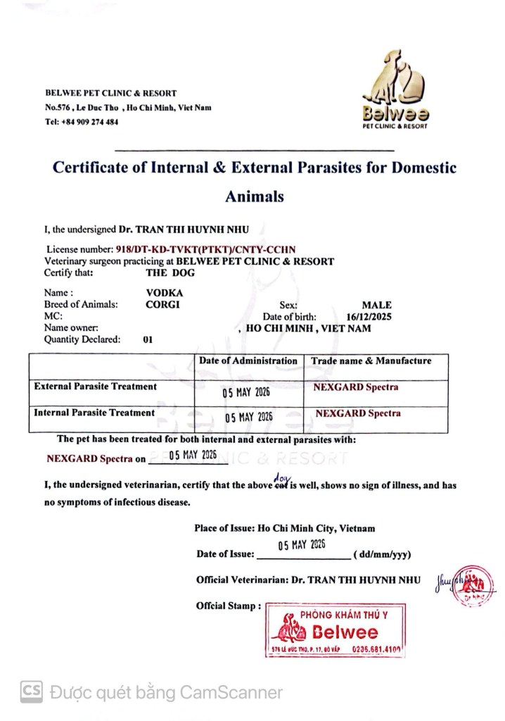 Parasite Treatment Certificate