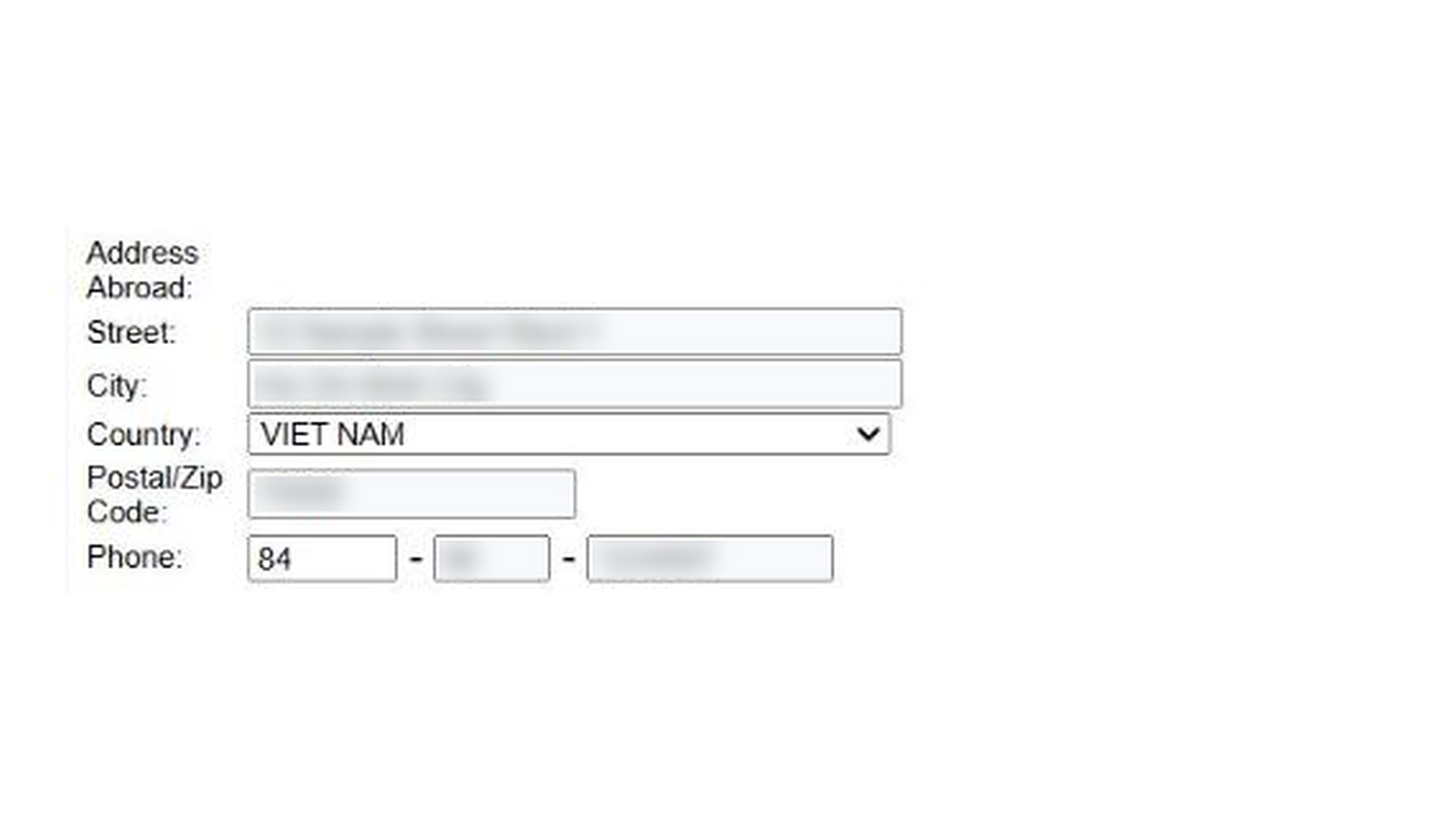 InterCommerce SPSIC registration: address abroad with street, city, country, postal code and phone