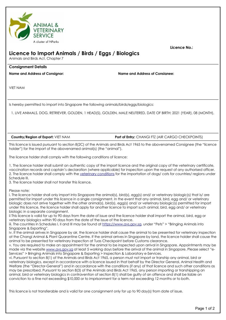 Singapore Pet Import Licence Avs Nparks